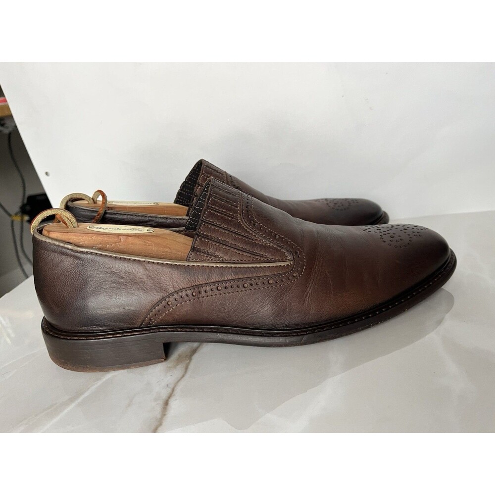 J&M Johnston Murphy Loafers Slip On Mens Brown Leather Dress Shoes Sz 9 M Italy - Picture 5 of 13